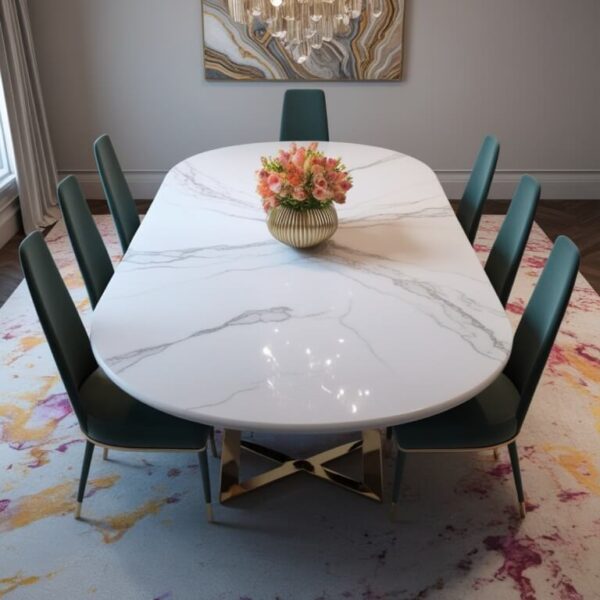 Arctic White Quartzite 8 Seater Dining Table