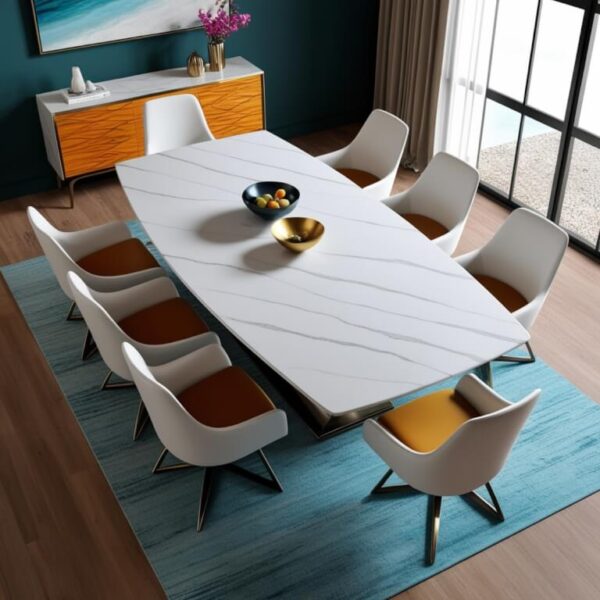 Arctic White Quartzite 8 Seater Dining Table - Image 2