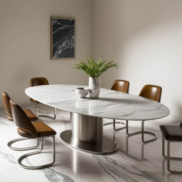 Polished Emperador Marble 8 Seater Dining Table - Image 3