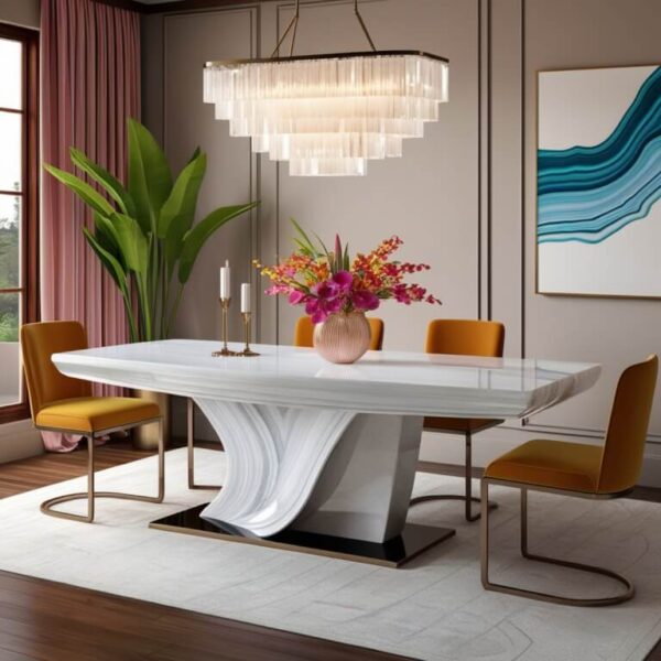 White Crystal Onyx Dining Table