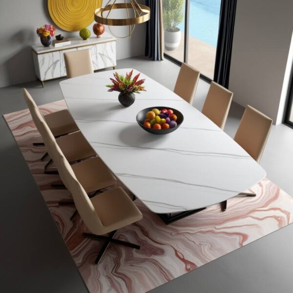 White Macaubas Quartzite 8 Seater Dining Table - Image 2