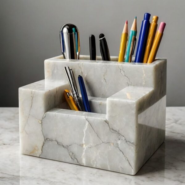 Arctic White Quartzite Desk Organizer