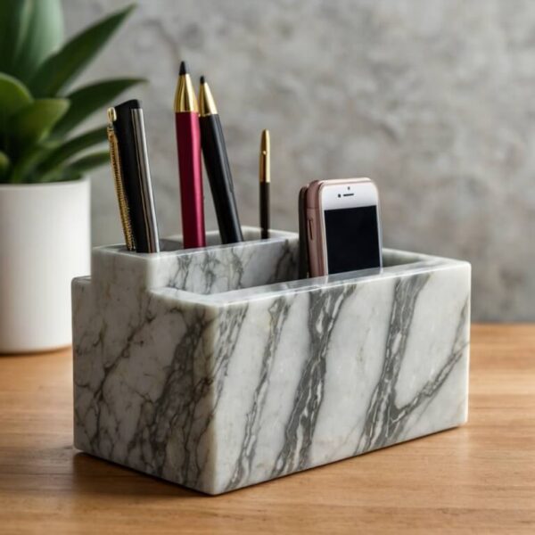 Bardiglio Marble Desk Organizer