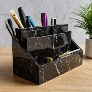 Black Galaxy Granite Desk Organizer