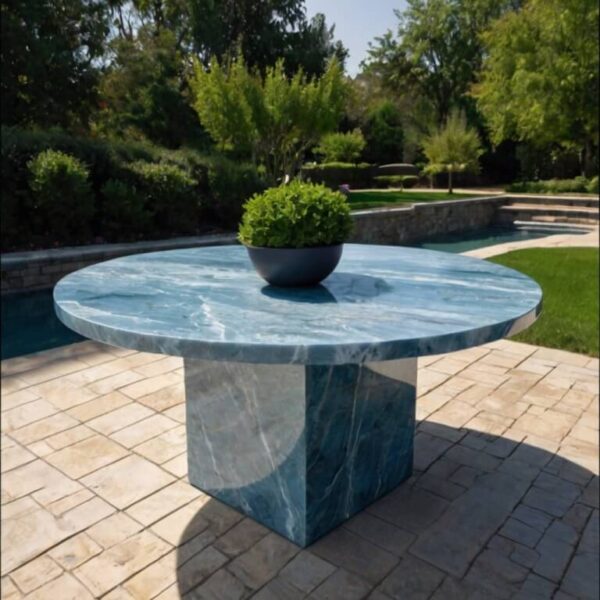 Blue Ice Quartzite Outdoor Table - Image 2