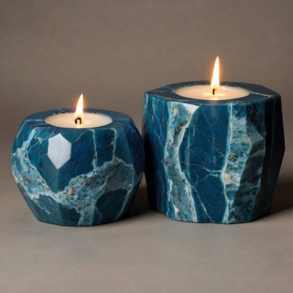 Blue Macaubas Quartzite Candle Holders - Image 2