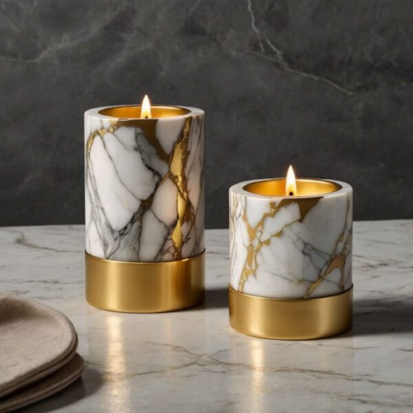 Calacatta Gold Marble Candle Holders