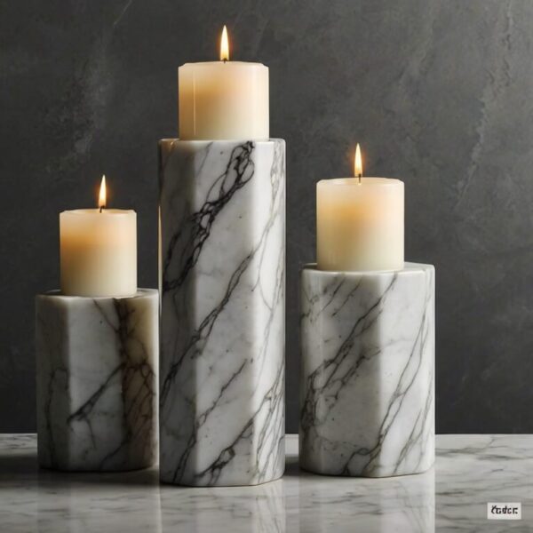 Carrara White Marble Candle Holders - Image 3