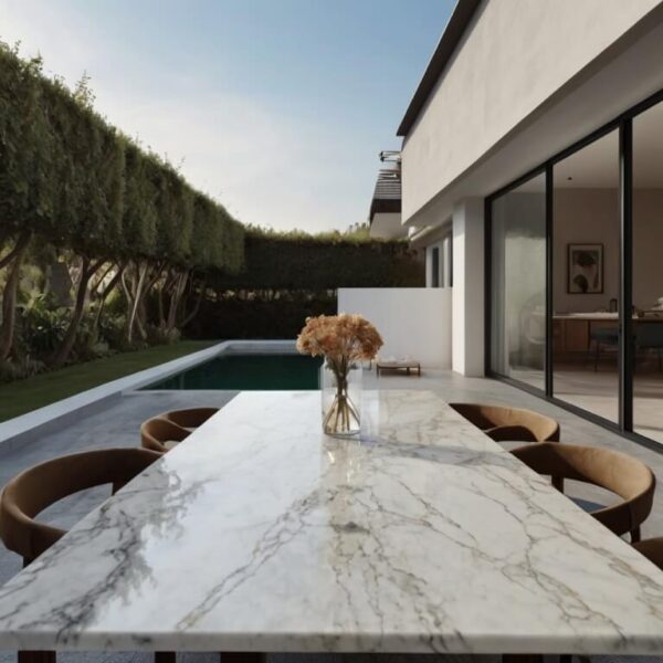 Carrara White Marble Outdoor Table - Image 4