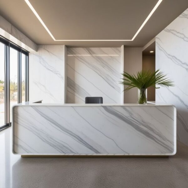 Carrara White Marble Reception Desk - Image 4
