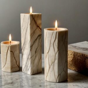 Crema Marfil Marble Candle Holders