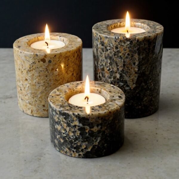 Giallo Ornamental Granite Candle Holders - Image 2