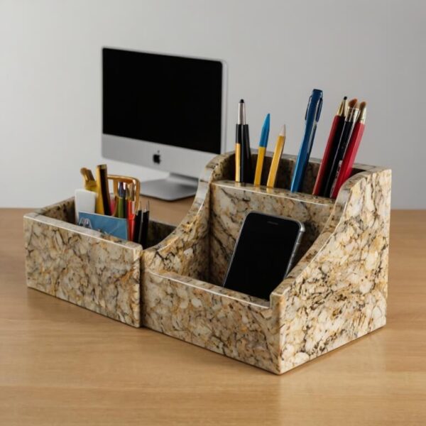 Giallo Ornamental Granite Desk Organizer