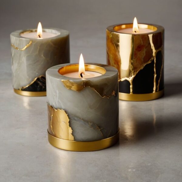 Gold Onyx Candle Holders - Image 4