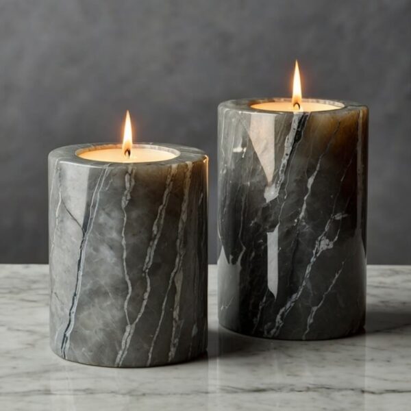 Grey Macaubas Quartzite Candle Holders - Image 2