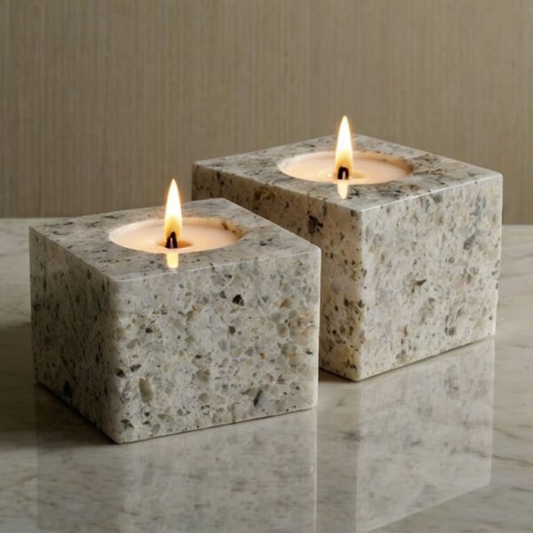 Kashmir White Granite Candle Holders - Image 4