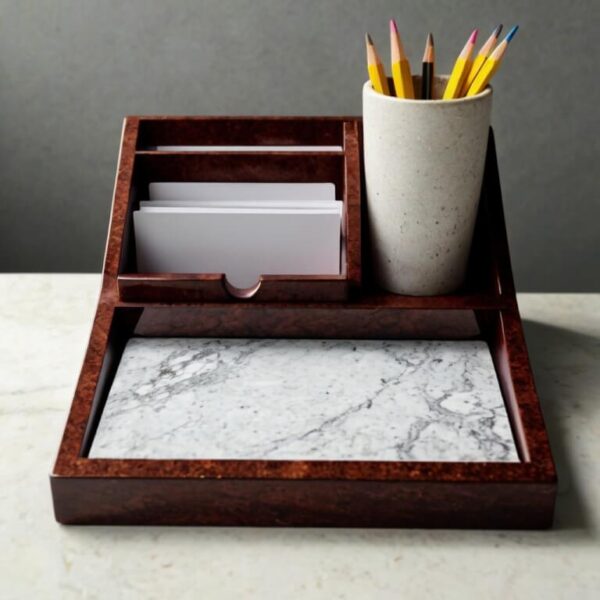 Kashmir White Granite Desk Organizer