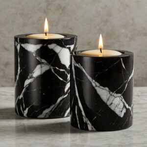 Nero Marquina Marble Candle Holders