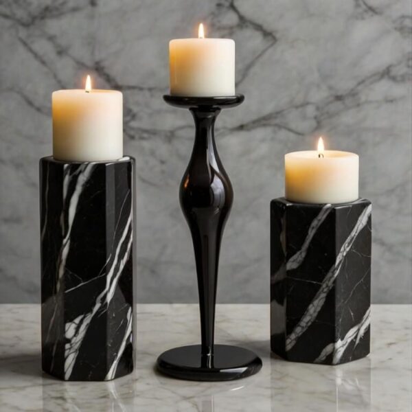 Nero Marquina Marble Candle Holders - Image 2