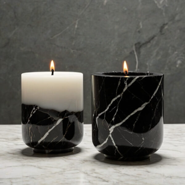 Nero Marquina Marble Candle Holders - Image 3