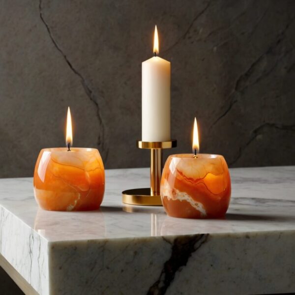 Orange Onyx Candle Holders - Image 2