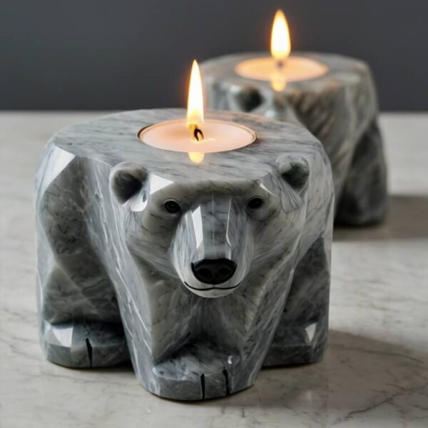 Polar Bear Quartzite Candle Holders - Image 2