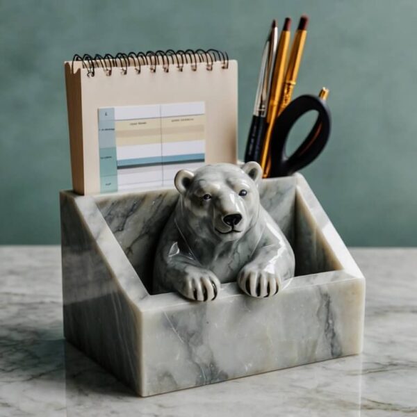 Polar Bear Quartzite Desk Organizer
