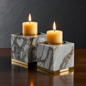 Polished Emperador Marble Candle Holders
