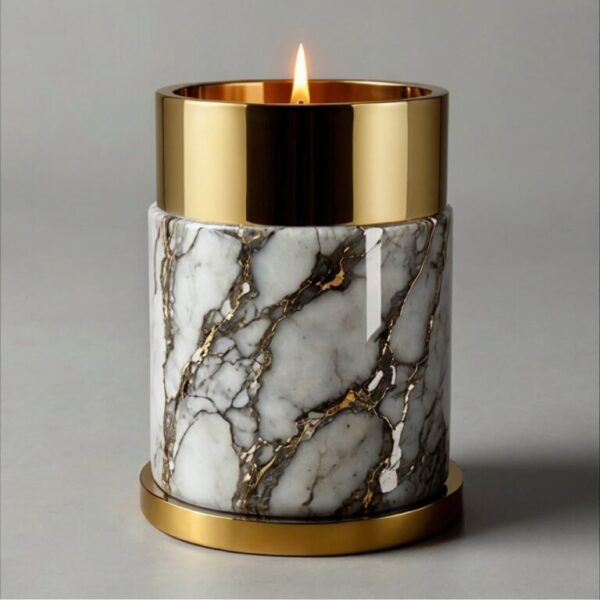 Polished Emperador Marble Candle Holders - Image 3