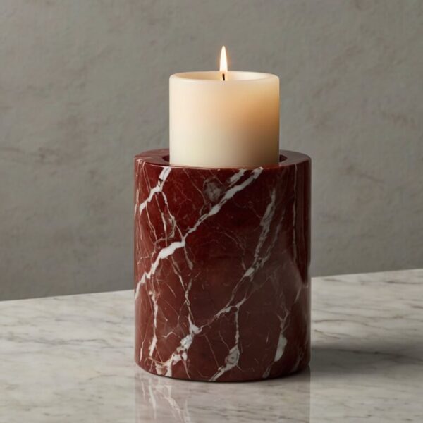 Rosso Levanto Marble Candle Holders