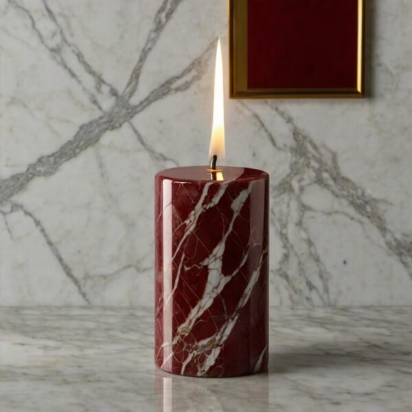Rosso Levanto Marble Candle Holders - Image 3