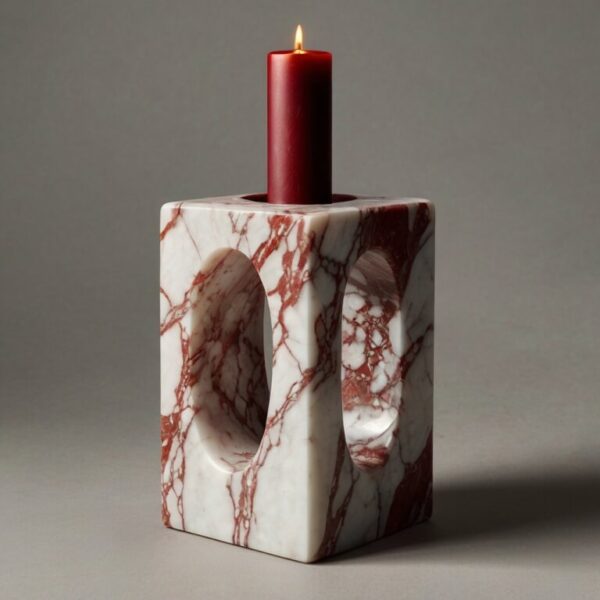 Rosso Levanto Marble Candle Holders - Image 4