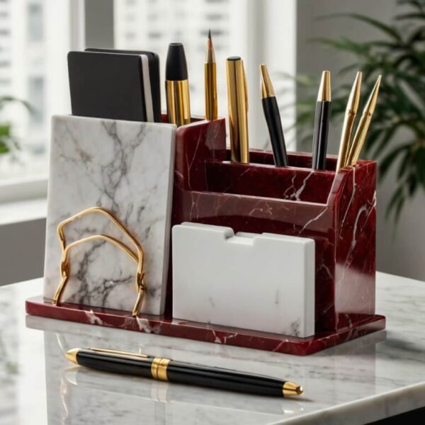 Rosso Levanto Marble Desk Organizer - Image 3
