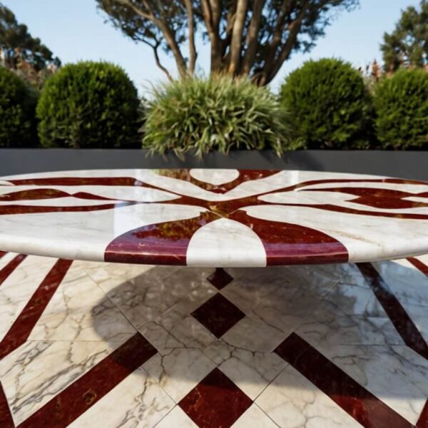 Rosso Levanto Marble Outdoor Table - Image 4