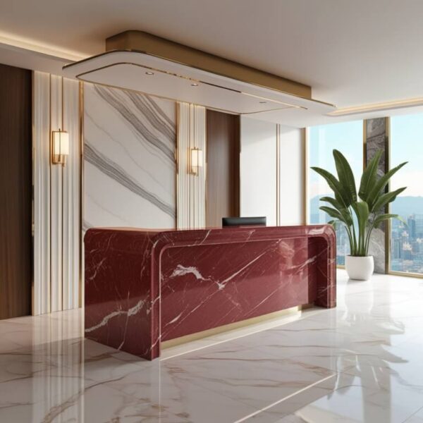 Rosso Levanto Marble Reception Desk - Image 4