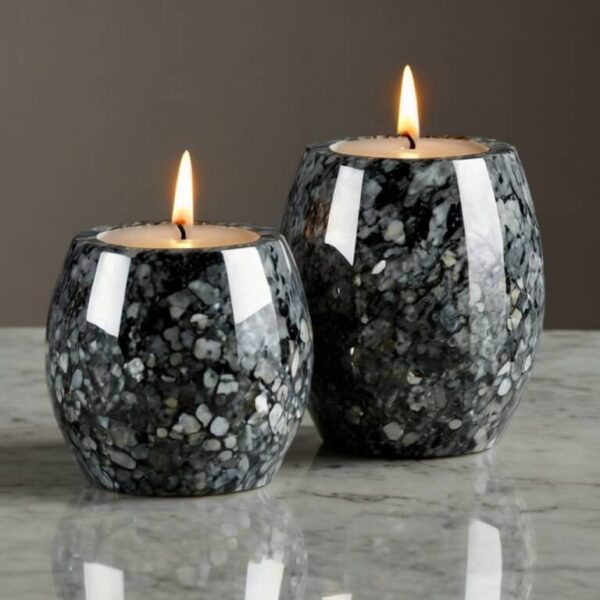 Silver Pearl Granite Candle Holders - Image 2