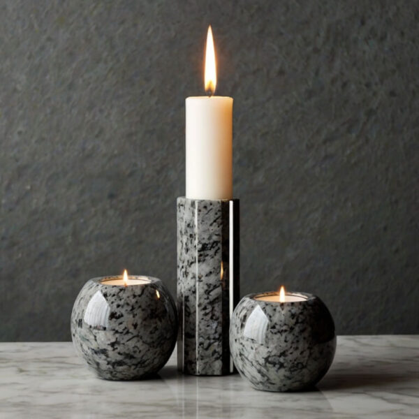 Silver Pearl Granite Candle Holders - Image 3