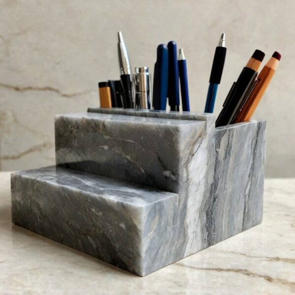 Snowfall Quartzite Desk Organizer