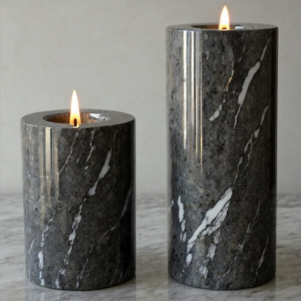 Steel Grey Granite Candle Holders