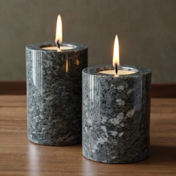 Steel Grey Granite Candle Holders - Image 2