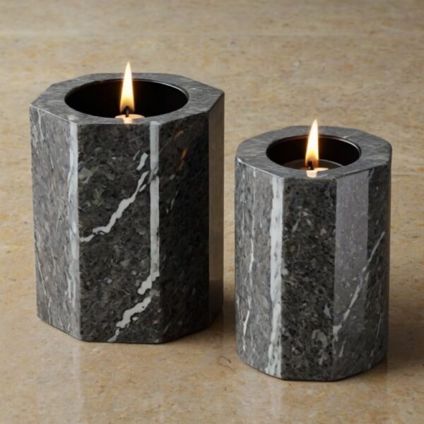 Steel Grey Granite Candle Holders - Image 3
