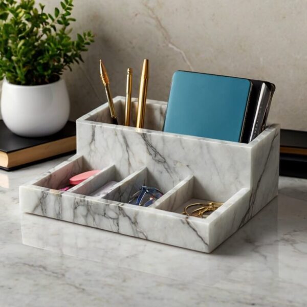 Super White Quartzite Desk Organizer