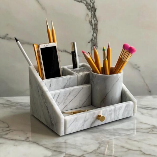 Super White Quartzite Desk Organizer - Image 3