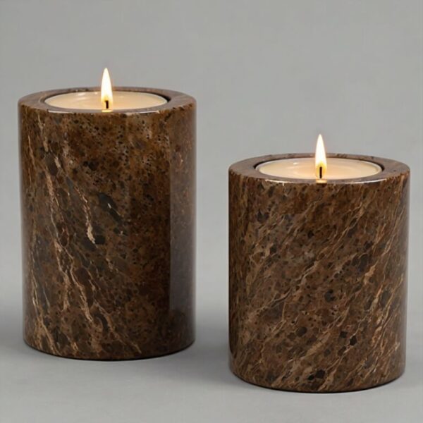 Tan Brown Granite Candle Holders - Image 2