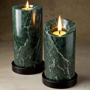 Verde Alpi Granite Candle Holders