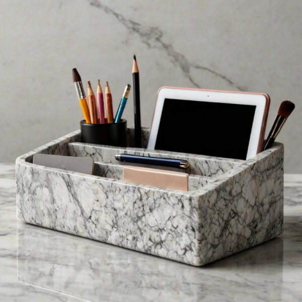Viscount White Granite Desk Organizer - Image 2