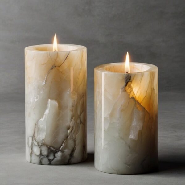 White Crystal Onyx Candle Holders - Image 2