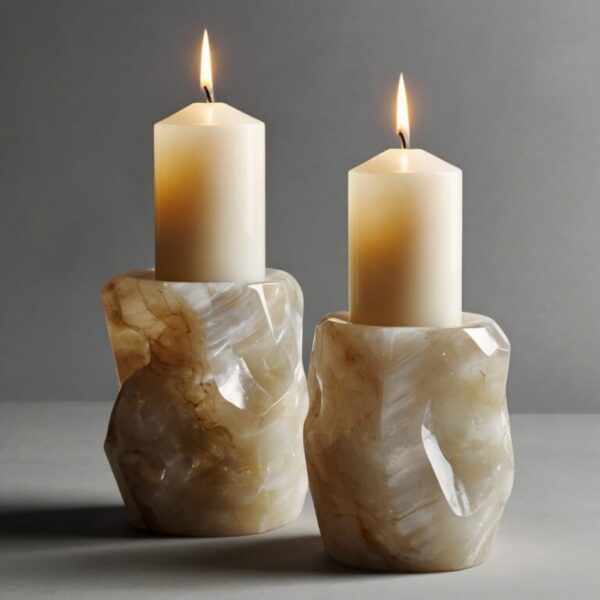 White Crystal Onyx Candle Holders - Image 3