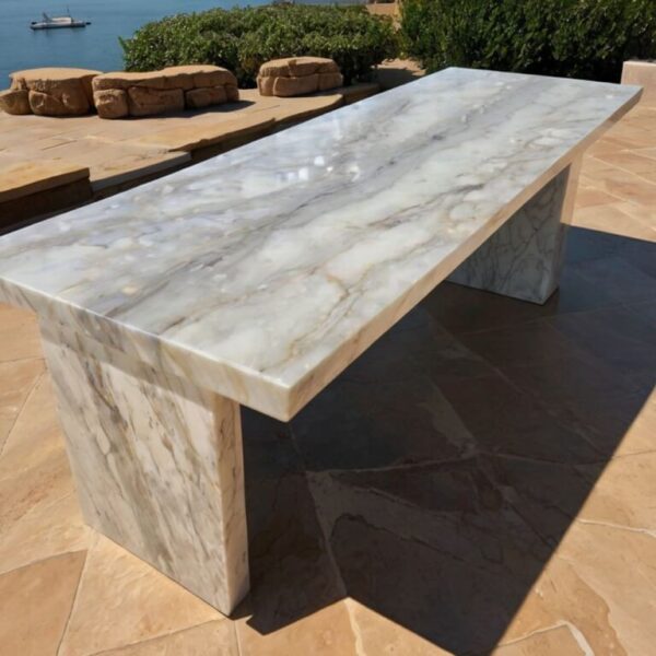 White Crystal Onyx Outdoor Table - Image 4