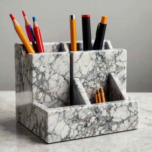 White Ice Granite Desk Organizer